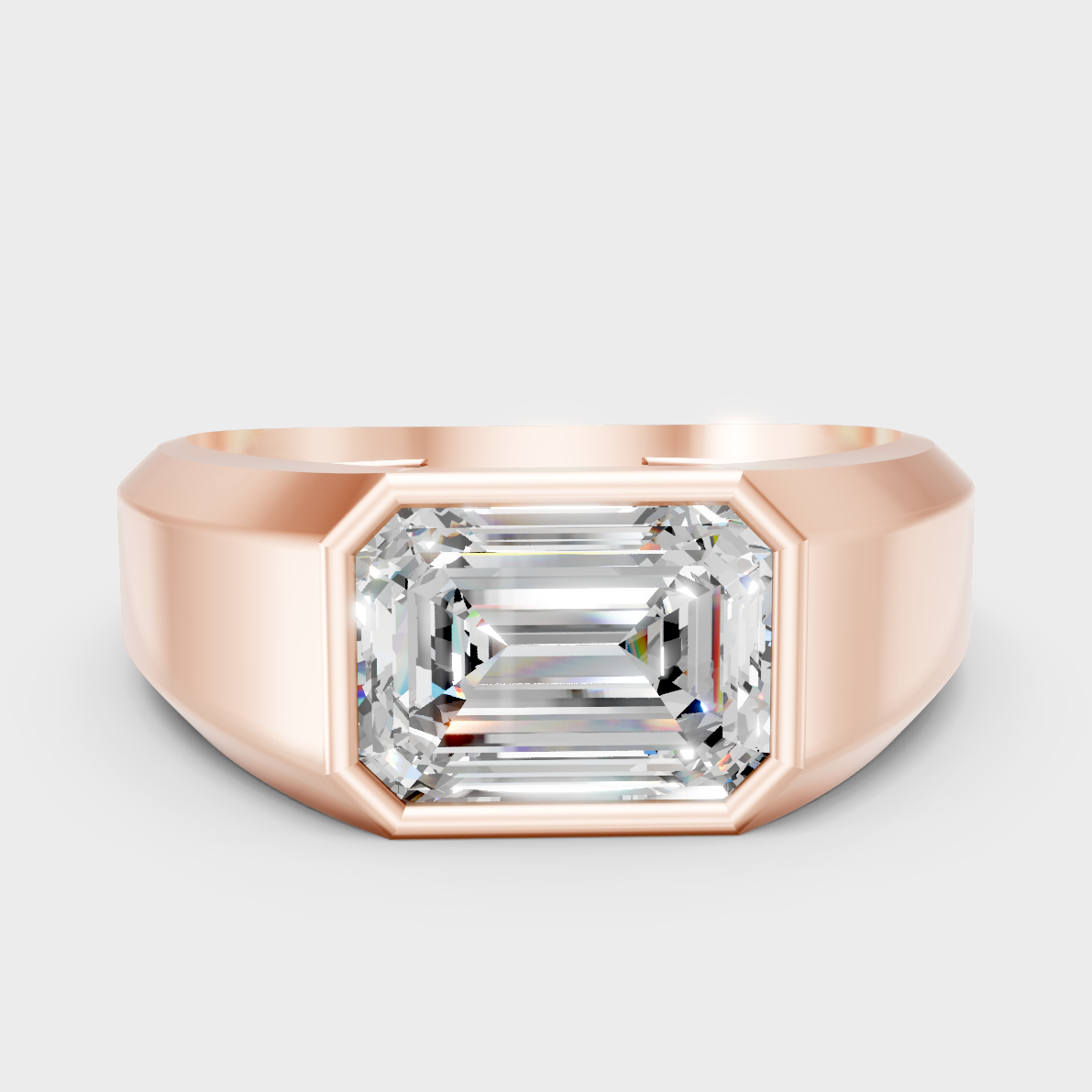 Modern 18K Rose Gold Men’s Ring With 1-5Ct Emerald Lab-Grown Diamond